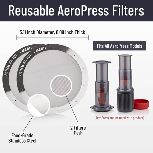 Vista 2 de Juego de filtros reutilizables – 2 piezas de metal de acero inoxidable – 2 filtros de metal de malla para cafetera AeroPress y máquina de café