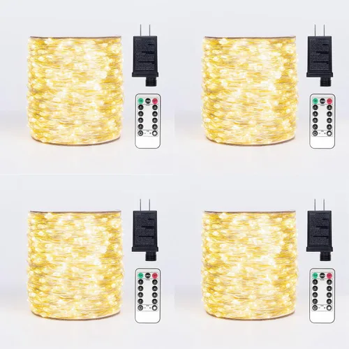 Vista 11 de Luces de Hadas Enchufables, Paquete de 2, 100 Pies, 300 LEDs, Luces de Cadena LED Impermeables, 8 Modos, Luz Parpadeante con Control Remoto