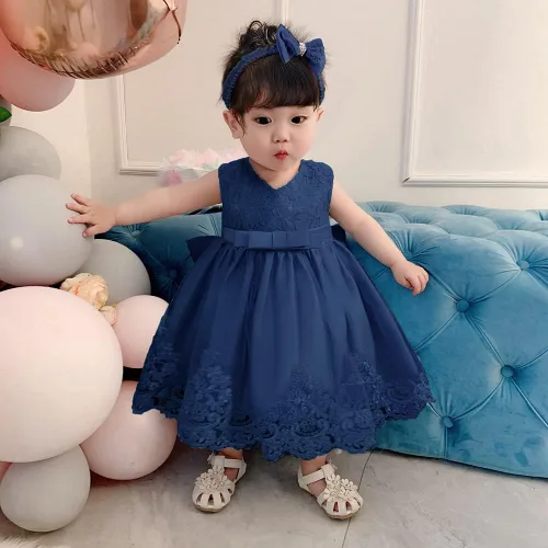 Vista 5 de Vestido tutú para niñas de 0 a 6 años, con lazo grande, para boda, Navidad, encaje, con diadema, Blanco