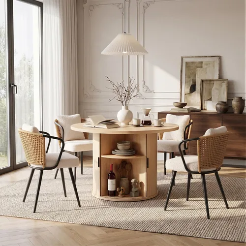 Vista 169 de Miereirl Moderno juego de comedor de 5 piezas para mesa redonda de madera de 4,31.5 pulgadas con estante de almacenamiento semiabierto y puerta