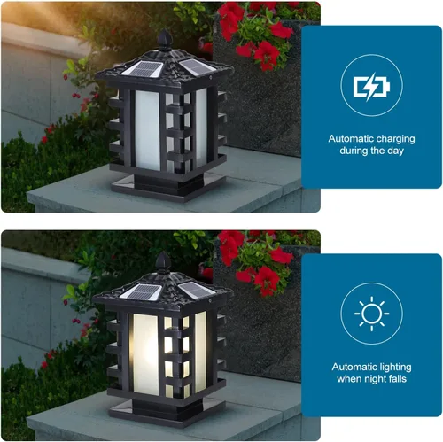 Vista 2 de Luces solares para postes al aire libre IP65, impermeables, luces de columna solares para patio, luz de pilar de aluminio con control remoto