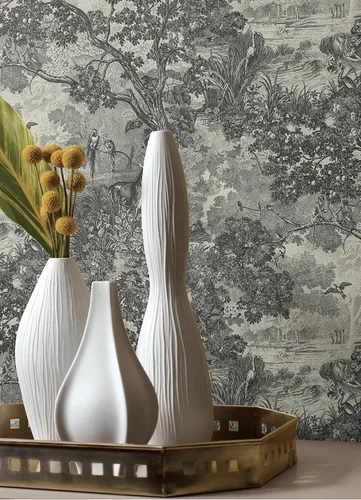 Vista 5 de RoomMates RMK11915WP - Papel tapiz para despegar y pegar de Jungle Toile gris topo y gris