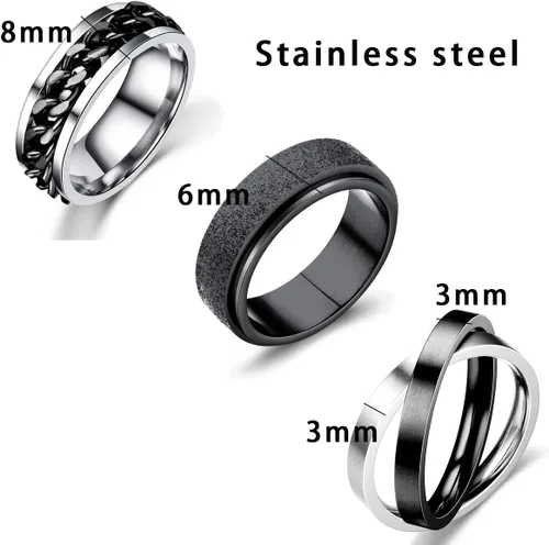 Vista 2 de Nanafast 3 anillos giratorios para la ansiedad, anillos giratorios de acero inoxidable para mujeres y hombres, anillos para aliviar el estrés