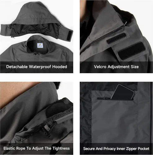 Vista 5 de Chaqueta impermeable ligera para hombre con capucha para exteriores, para senderismo, viajes