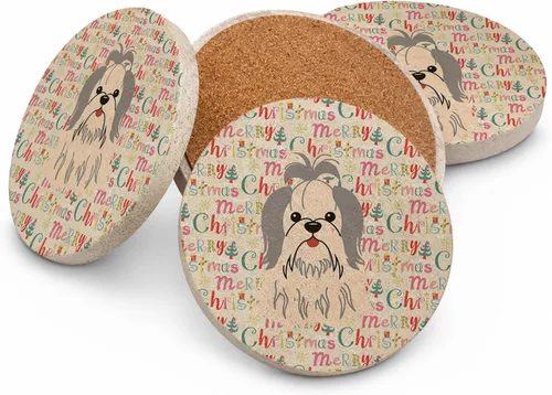 Vista 218 de Abyssinian Sand Terrier Merry Christmas - Posavasos grandes de piedra arenisca (4 unidades)