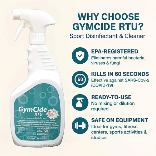 Vista 3 de GymCide desinfectante y limpiador para deportes, gimnasios y equipos de fitness, registrado por la EPA, cuarto de galón (1)