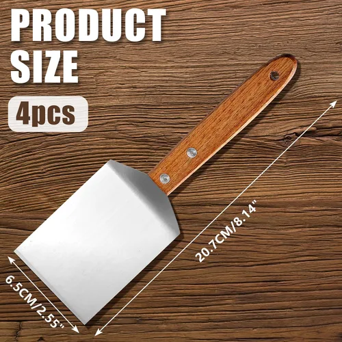 Vista 3 de Murtenze Paquete de 4 espátulas pequeñas para galletas de brownie, espátula de acero inoxidable, mango de madera resistente para hornear/chefs