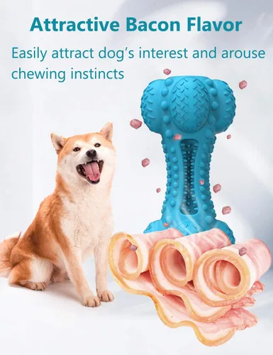 Vista 7 de SCHITEC - Juguete masticable para perros con sonido, hueso de goma natural resistente y duradero con cepillo de dientes, indestructible