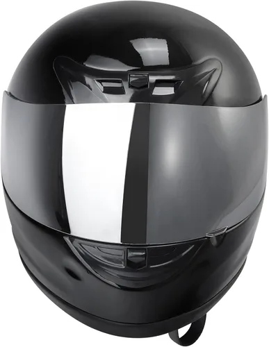 Vista 5 de TCT-MOTORPARTS - Casco de motocicleta para adultos, aprobado por DOT, color negro, visera de espejo de cara completa, casco de calle