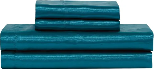 Vista 32 de Mk Collection - Juego de sábanas de satén sedoso suave y de color sólido con bolsillo profundo (azul aguamarina, individual)