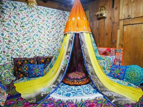 Vista 2 de Toldo de cama bohemio, dosel de sari Cortinas de cama - Cama Montessori - Espacio de meditación Dormitorio bohemio