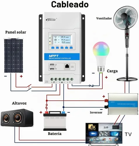 Vista 3 de EPEVER 30A MPPT Controlador de carga solar 12V/24V Trabajo automático Max PV 100V Diseño modular Paneles solares MPPT Regulador con pantalla LED