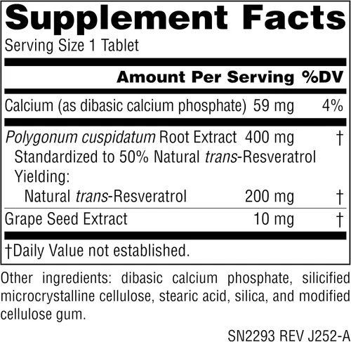 Vista 2 de Source Naturals Resveratrol, para el Corazón y el Envejecimiento Saludable* 200 mg - 60 Tabletas
