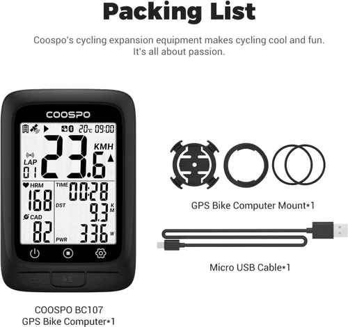 Vista 6 de COOSPO Ordenador de bicicleta GPS inalámbrico, ANT+ Ciclismo GPS con Bluetooth, multifuncional ANT+ computadora de bicicleta GPS con pantalla LCD