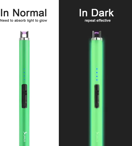 Vista 3 de SUPRUS Encendedor fluorescente que brilla en la oscuridad, encendedor USB, recargable, resistente al viento, tamaño de bolsillo para velas, cocinas