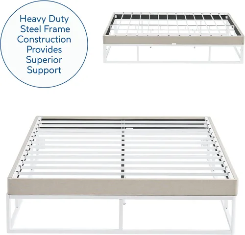Vista 5 de Decoro Capri - Base de cama de metal blanco con base de colchón tapizada beige integrada, tamaño King