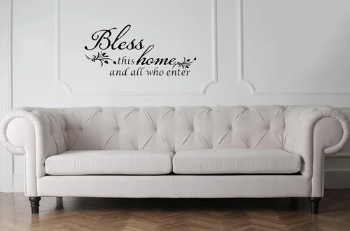 Vista 6 de Decoración de calcomanía de vinilo con texto en inglés “Bless This Home and All who Enter”, para la entrada o la sala de estar