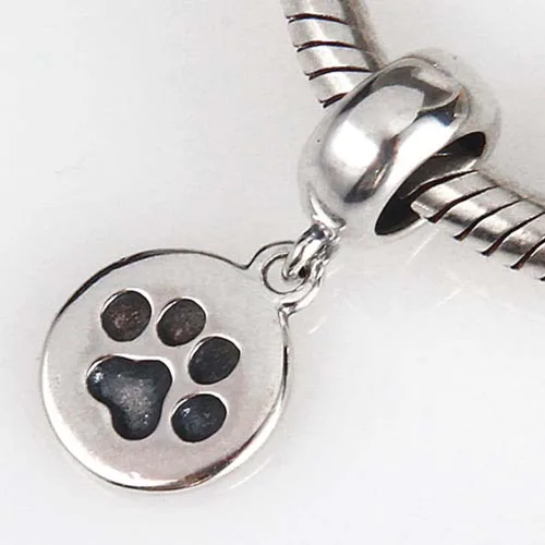 Vista 3 de LAMOONY Dijes de pata de perro de cachorro de plata de ley 925 con colgante de pata de animal para pulseras de bricolaje, Plata esterlina, plata