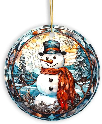 Vista 22 de Adorno de Navidad de trineo ártico, muñeco de nieve, hecho a mano, regalo de invierno helado