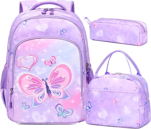 Vista 8 de Juego de mochila para niñas con diseño de unicornio, mochila escolar para niños, mochila para libros para niñas, set 3 en 1, regreso a clases