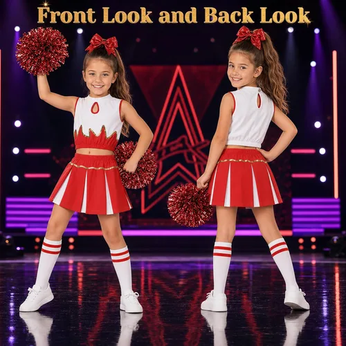 Vista 2 de lontakids Traje de animadora para niñas, 5 piezas, diseño de llama Rojo