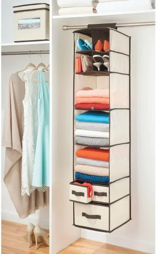 Vista 2 de mDesign - Organizador de almacenamiento para barra de guardarropa, 7 estantes, 3 cajones