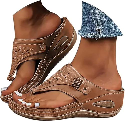 Vista 8 de Sandalias ortopédicas para mujer, sandalias de cuña con soporte de arco, sandalias de playa cómodas y elegantes para el verano 2025