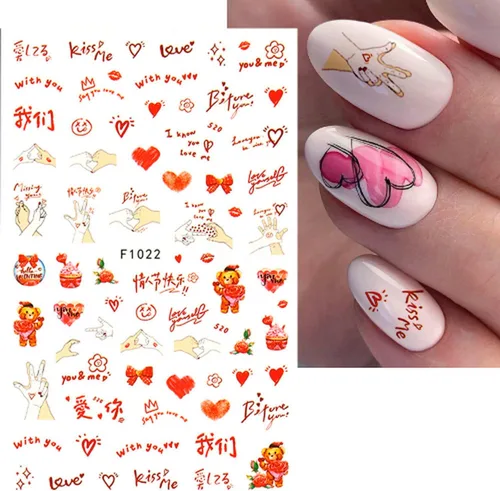 Vista 4 de GRITOSE Calcomanías de uñas para el día de San Valentín, 6 hojas de calcomanías autoadhesivas para decoración de uñas, diseño negro para besar