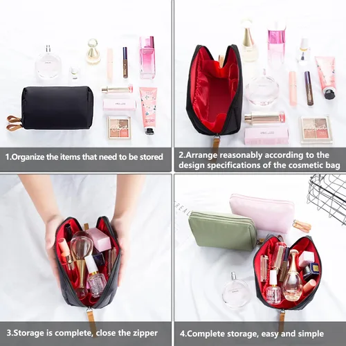 Vista 6 de Bolsa de belleza cosmética para el bolso de viaje práctico bolsa de maquillaje para mujeres niñas (), Un interior rojo