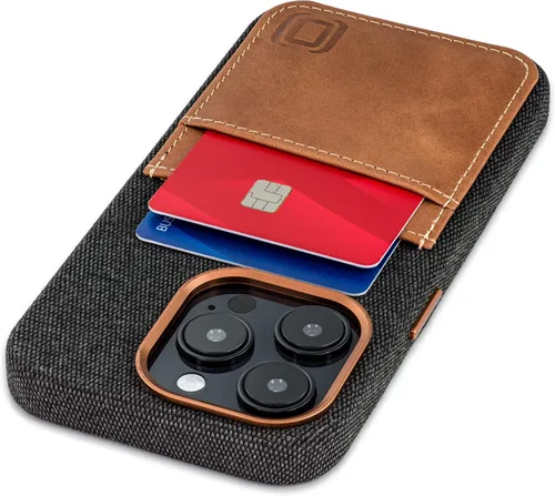 Vista 17 de Dockem Funda de tela para iPhone 13 con placa de metal integrada para montaje magnético, cartera de piel auténtica cosida con 2 ranuras para tarjeta