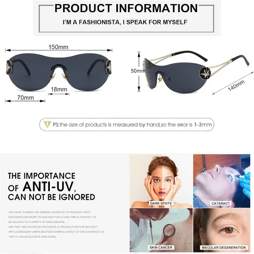 Vista 3 de Gafas de sol futuristas Y2K para mujeres y hombres, gafas de sol sin montura de gran tamaño, gafas de sol envolventes