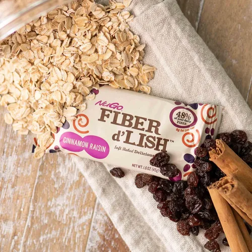 Vista 7 de NuGo Fiber d'Lish Canela y Pasas, 12g de Fibra Alta, Vegano, 150 Calorías, 16