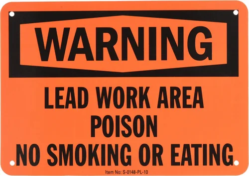 Vista 3 de SmartSign -S-0148 Letrero "Advertencia - Área de trabajo de plomo, veneno, no fumar ni comer" 7" x 10" Aluminio - Negro sobre Naranja