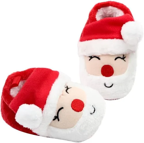 Vista 3 de Zapatos de Navidad para bebé recién nacido, zapatos de Papá Noel, zapatos de forro polar, zapatos de invierno cálidos para primer caminar