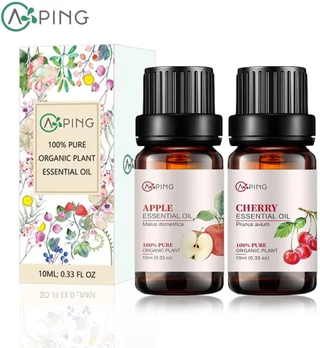 Vista 7 de Aceites esenciales de manzana y cereza, aceites vegetales naturales 100% puros y orgánicos para difusor, aroma, spa, masaje, yoga, perfume, 2 x 0.3