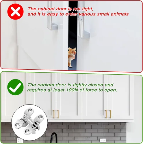 Vista 7 de Paquete de 4 bisagras ocultas de acero inoxidable de 180 grados para puertas y gabinetes, bisagras invisibles cruzadas y oscilantes