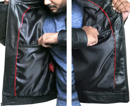 Vista 6 de Laverapelle 1501382 - Chaqueta de piel de cordero auténtica para hombre (negro, chaqueta de aviador)