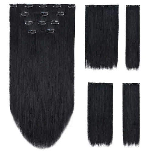 Vista 14 de Extensión de cabello negro oscuro, extensiones de cabello con clip de 22 pulgadas