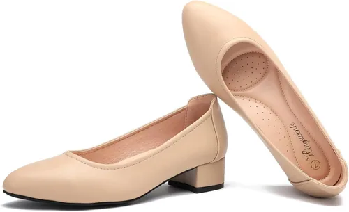Vista 4 de hingswink Zapatos de vestir para mujer de tacón bajo y elegante con punta puntiaguda, zapatos de cuero para mujer, negocios, oficina, casual