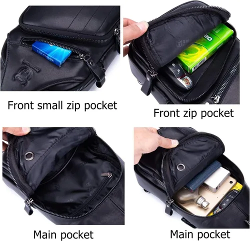 Vista 4 de BULLCAPTAIN Bolso bandolera de cuero para hombre, bolso cruzado casual para el pecho, mochila de viaje