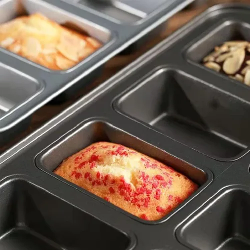 Vista 4 de 2 paquetes de 8 cavidades sin stock Mini molde para pan con mango de silicona, mini pan de pan para hornear, mini molde para brownies, molde