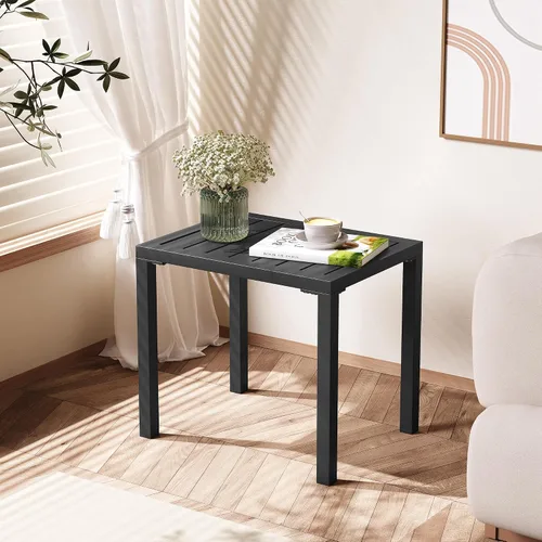 Vista 8 de Crestlive Products Mesa auxiliar para exteriores, mesa auxiliar rectangular de aluminio, mesa de café para patio pequeño para interiores y Negro