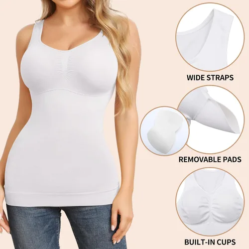 Vista 3 de JOYSHAPER Cami Shaper - Camiseta sin mangas con control de abdomen y brasier integrado, camiseta de compresión acolchada