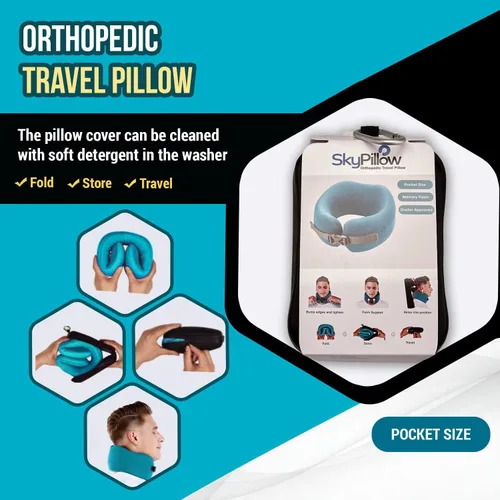 Vista 2 de Skypillow - Almohada ortopédica de viaje para el cuello, soporta de forma segura el cuello para evitar calambres y dolor en el cuello. Almohada