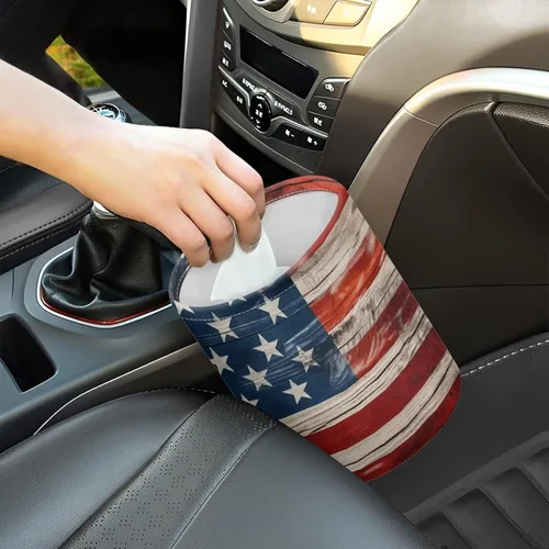 Vista 2 de Papelera portátil con bandera de Estados Unidos, reutilizable, impermeable, multiusos, organizador de coche, artículos esenciales para viajes por