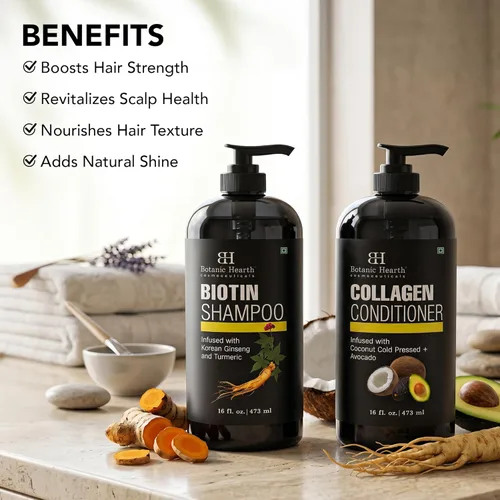 Vista 4 de Botanic Hearth Champú y acondicionador de biotina con colágeno Combate la pérdida de cabello y con ginseng coreano y cúrcuma, acondicionador