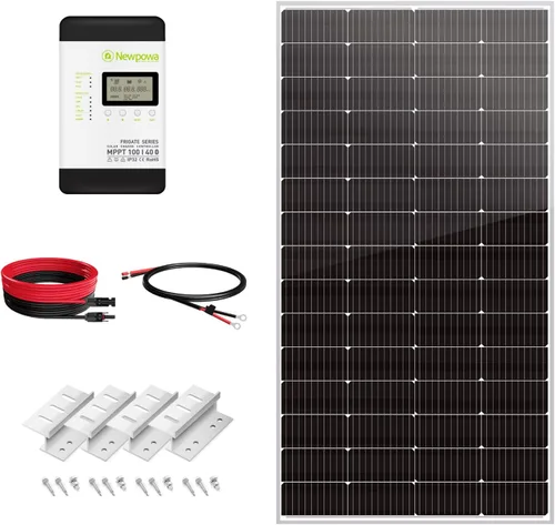 Vista 12 de Newpowa Kit de panel solar portátil de 200W con estuche de soporte ajustable, panel plegable de 200 vatios 12 voltios + controlador MPPT de 20A +