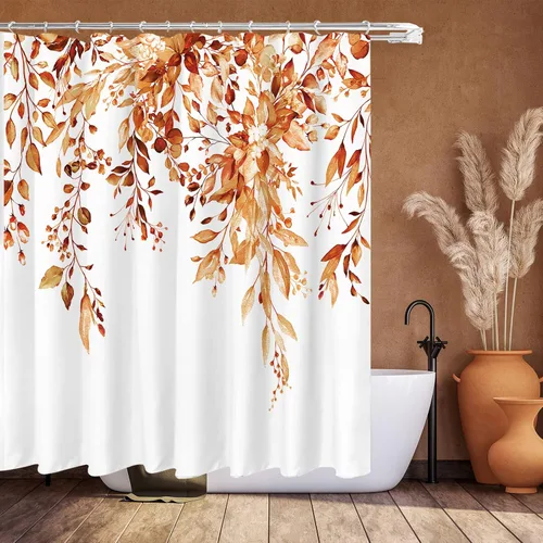 Vista 90 de Tititex - Juego de cortinas de ducha de eucalipto negro, hojas de acuarela gris en la parte superior, con decoración floral de baño, 60 x 72