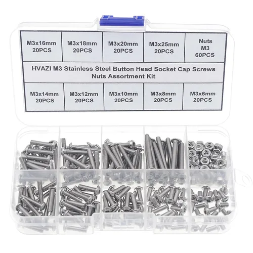 Vista 8 de Metric M2 304 - Kit surtido de tornillos y tuercas de cabeza de botón de acero inoxidable 9 Sizes, 4-25mm Length, Fully Threaded, Metric ISO7380