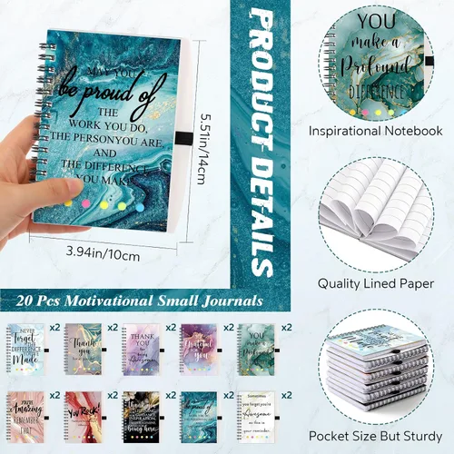 Vista 2 de Zhanmai Juego de 20 cuadernos inspiradores en espiral con bolígrafo motivacional, regalo de agradecimiento, pantalla táctil para profesores